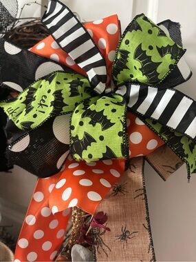 Halloween Bats DIY Wreath Bow Decor Green Orange Polka Dots Custom Final Sale